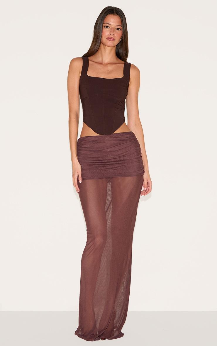 Pretty Little Thing Chocolate Mesh Overlay Maxi Skirt