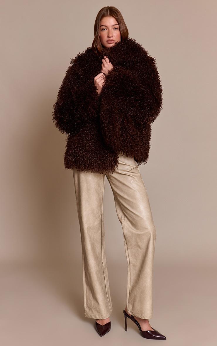 Pretty Little Thing Chocolate Mongolian Fur Midi Coat