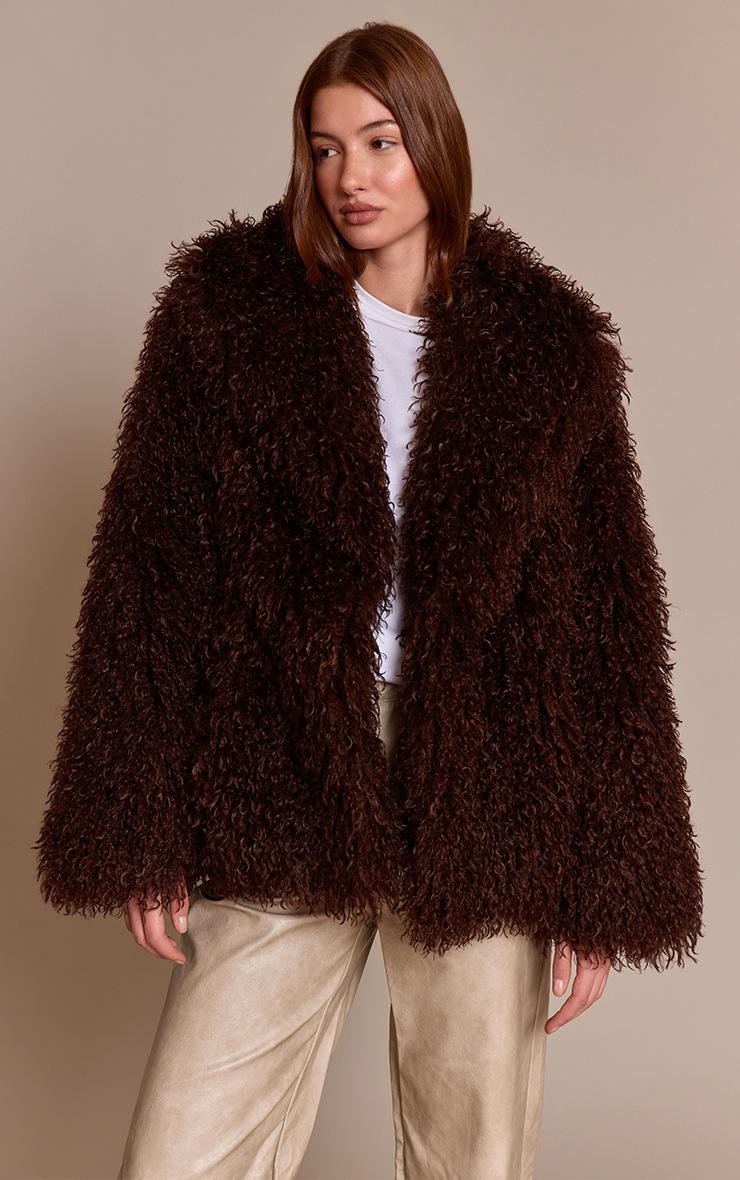 Pretty Little Thing Chocolate Mongolian Fur Midi Coat