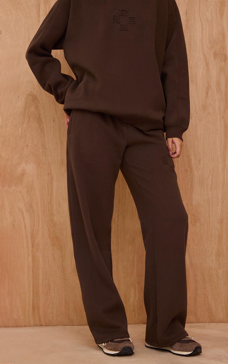 Pretty Little Thing Chocolate PLT Embossed Wide Leg Sweatpants
