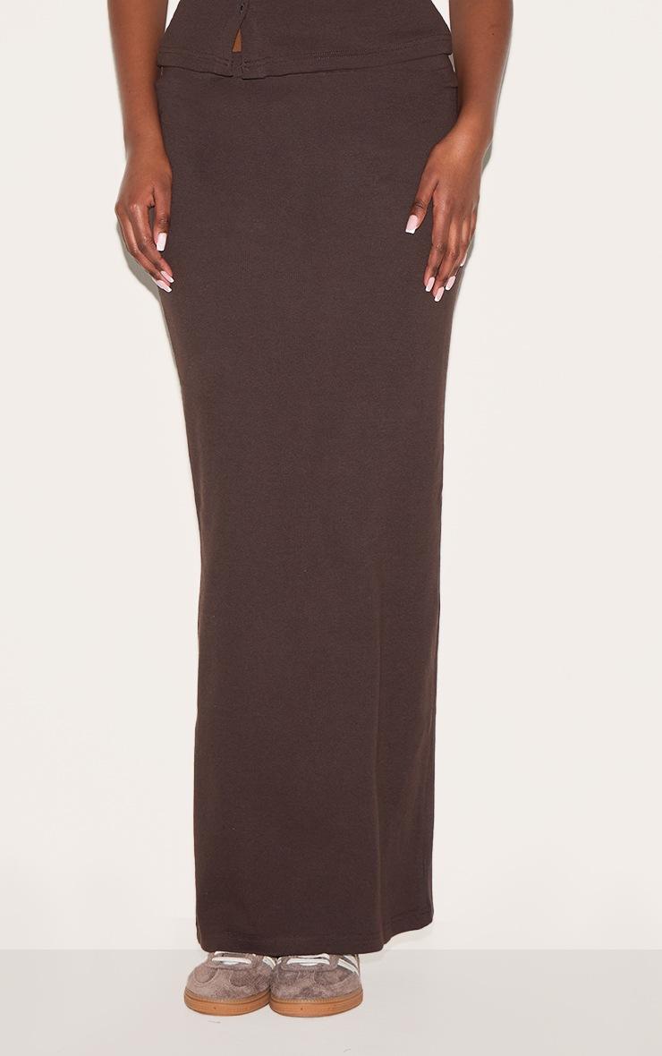 Pretty Little Thing Chocolate Ribbed Maxi Mid Rise Skirt