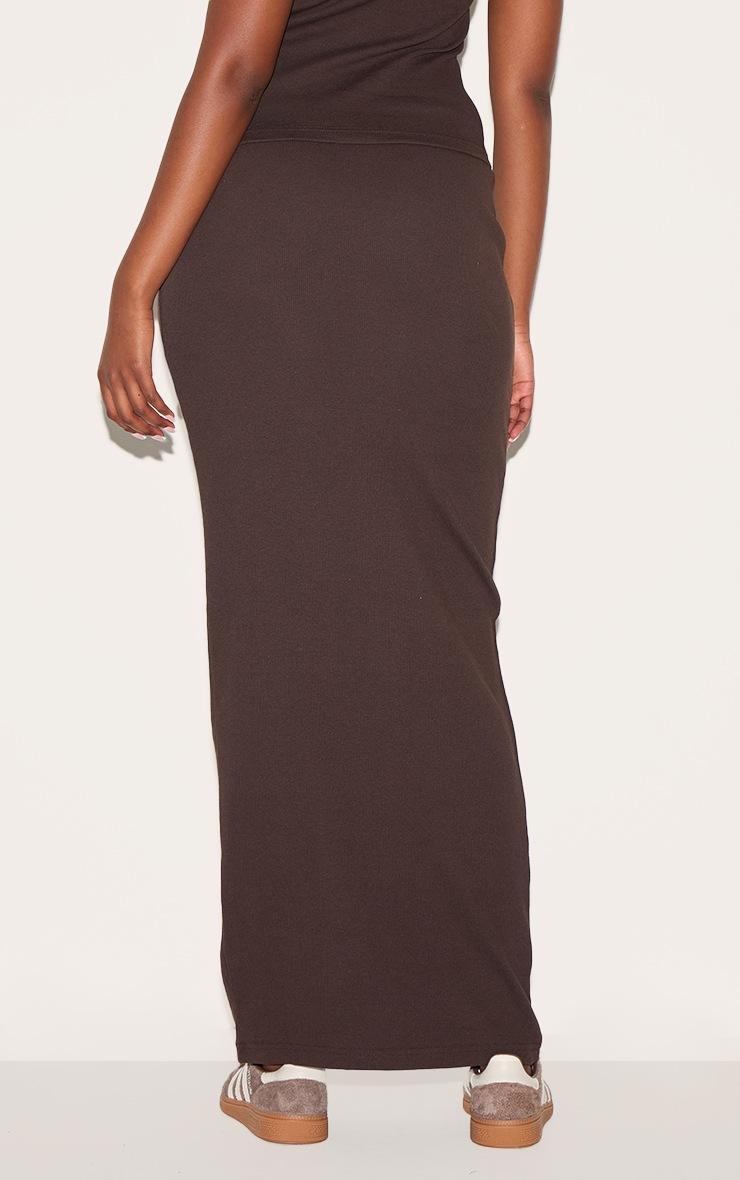 Pretty Little Thing Chocolate Ribbed Maxi Mid Rise Skirt