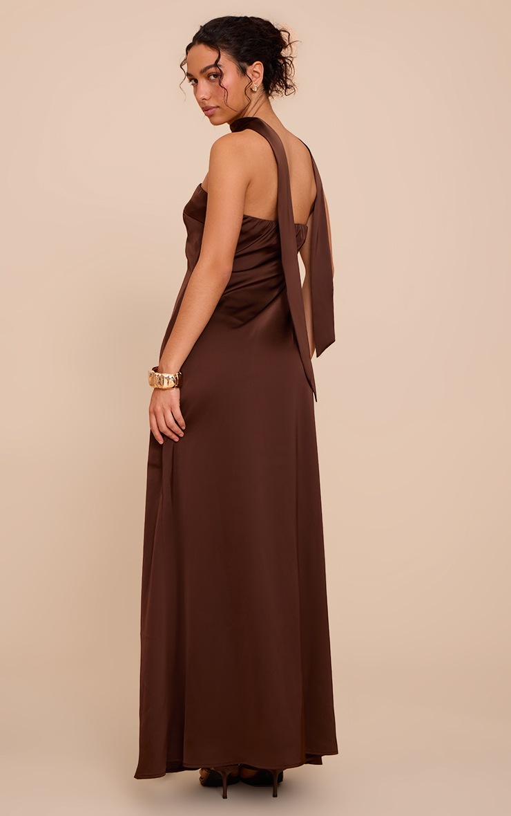 Pretty Little Thing Chocolate Satin Bandeau Scarf Detail Maxi Dress