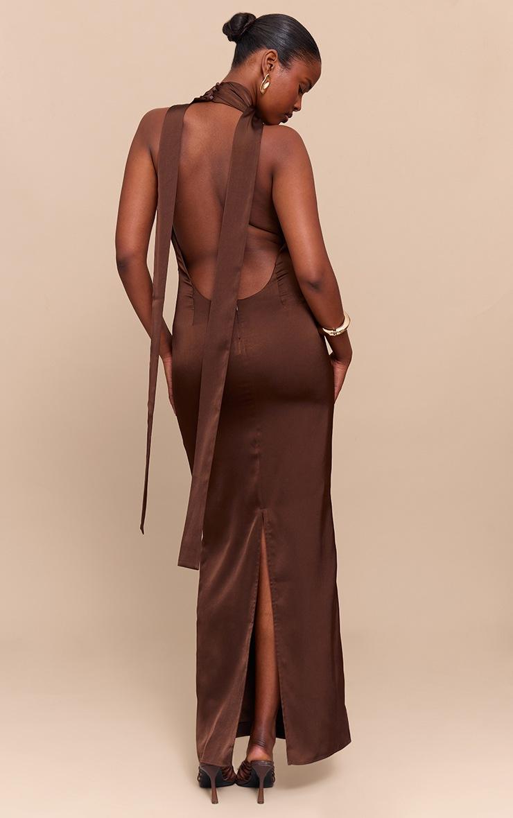 Pretty Little Thing Chocolate Satin Cowl Neck Drape Maxi Dress