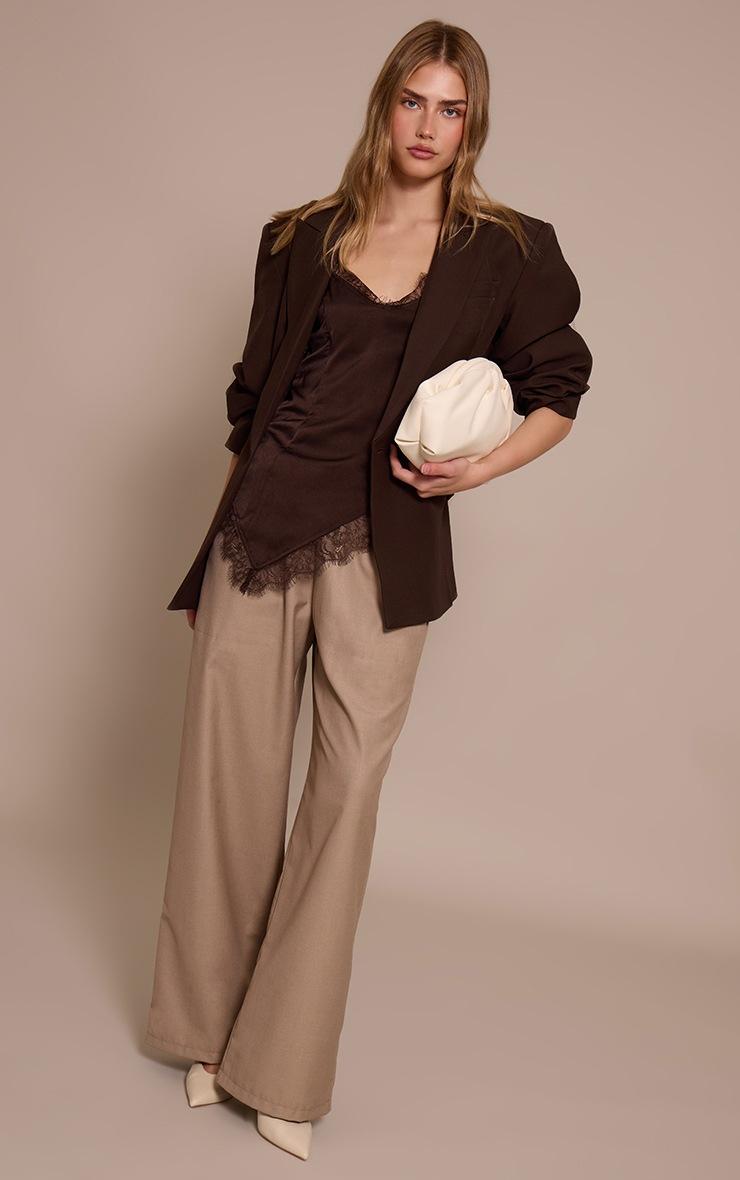 Pretty Little Thing Chocolate Satin Lace Detail Strappy Asymmetric Cami Top