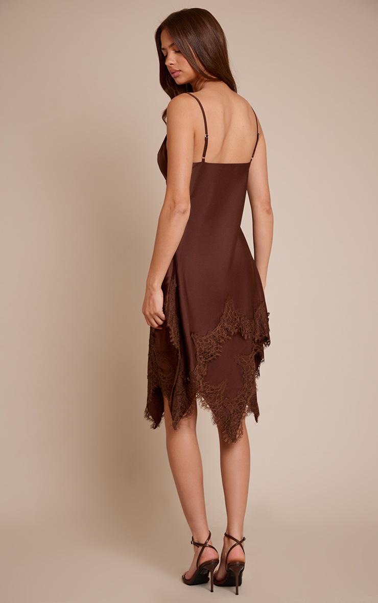 Pretty Little Thing Chocolate Satin Lace Trim Detail Mini Dress