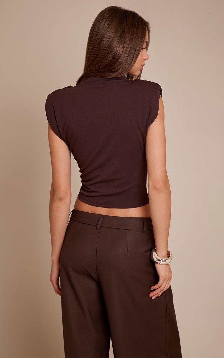 Pretty Little Thing Chocolate Shoulder Pad Pleated Boat Neck Top