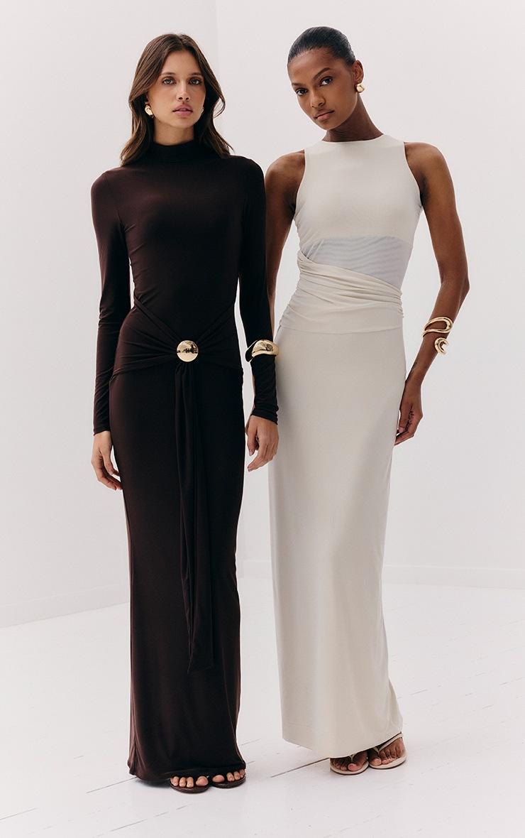 Pretty Little Thing Chocolate Slinky Belt Detail Maxi Dress