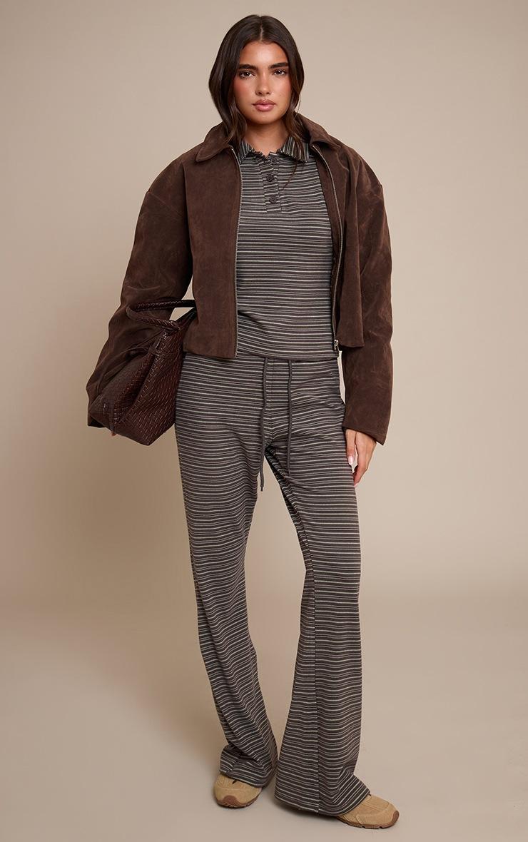 Pretty Little Thing Chocolate Soft Fleece Pinstripe Collar Detail Long Sleeve Top