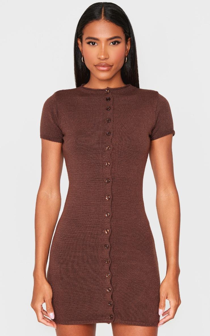 Pretty Little Thing Chocolate Soft Knit Button Through Mini Dress