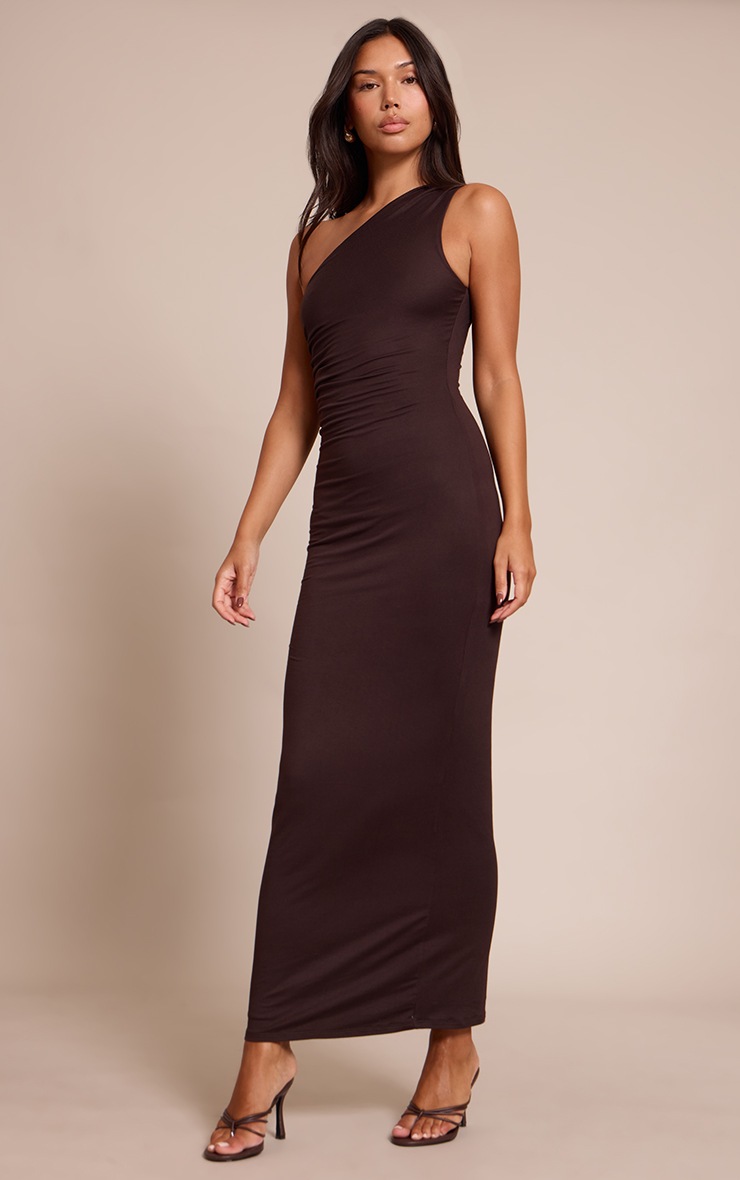 Pretty Little Thing Chocolate Soft Touch One Shoulder Midaxi Dress