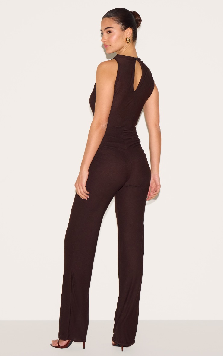 Pretty Little Thing Chocolate Soft Touch Ruched Straight Leg Jumpsuit