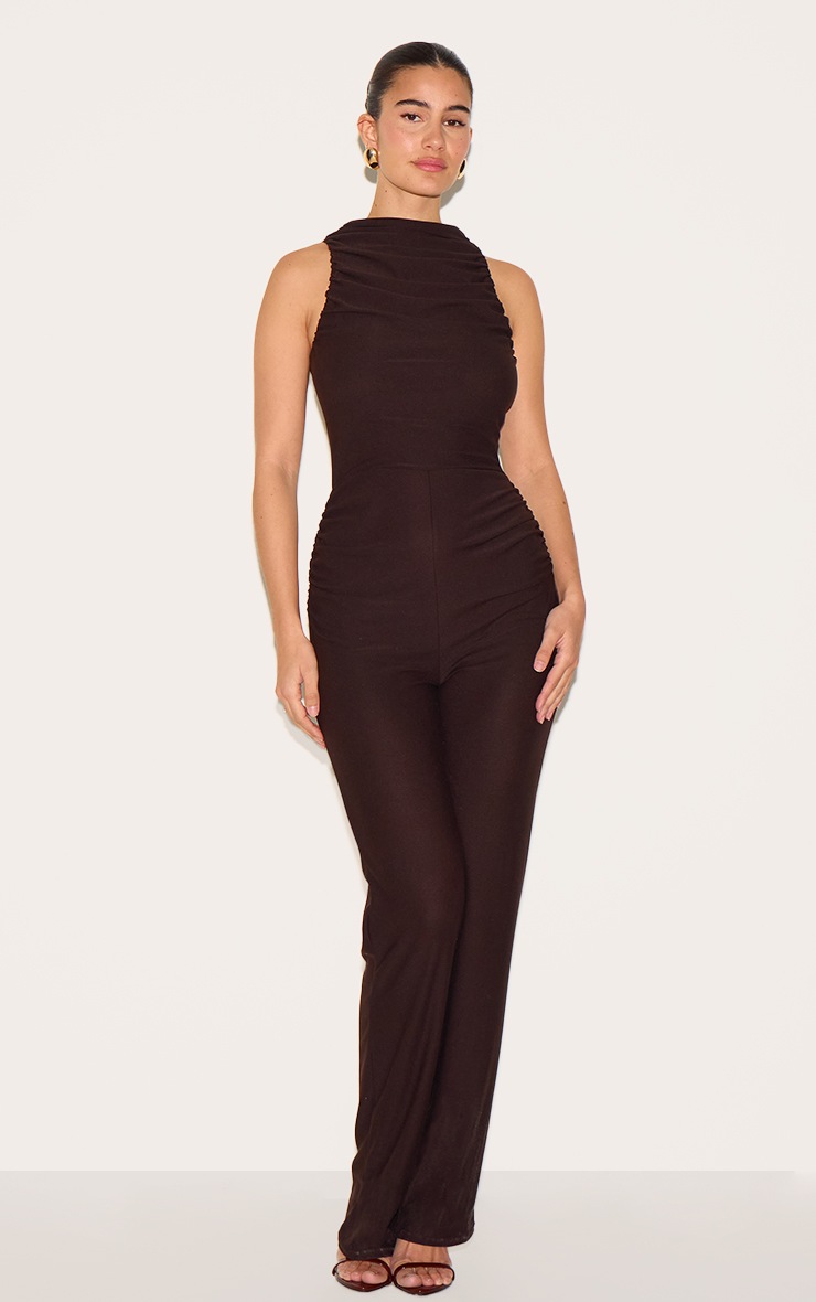 Pretty Little Thing Chocolate Soft Touch Ruched Straight Leg Jumpsuit