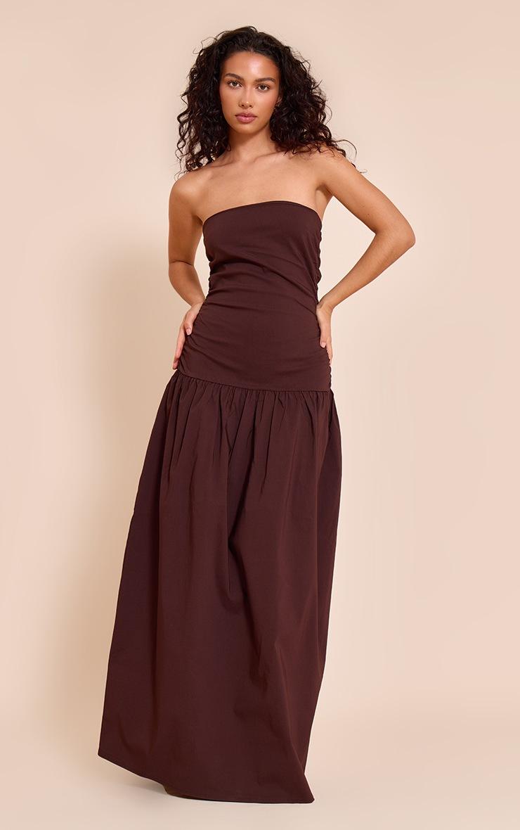 Pretty Little Thing Chocolate Stretch Woven Bandeau Ruched Maxi Dress