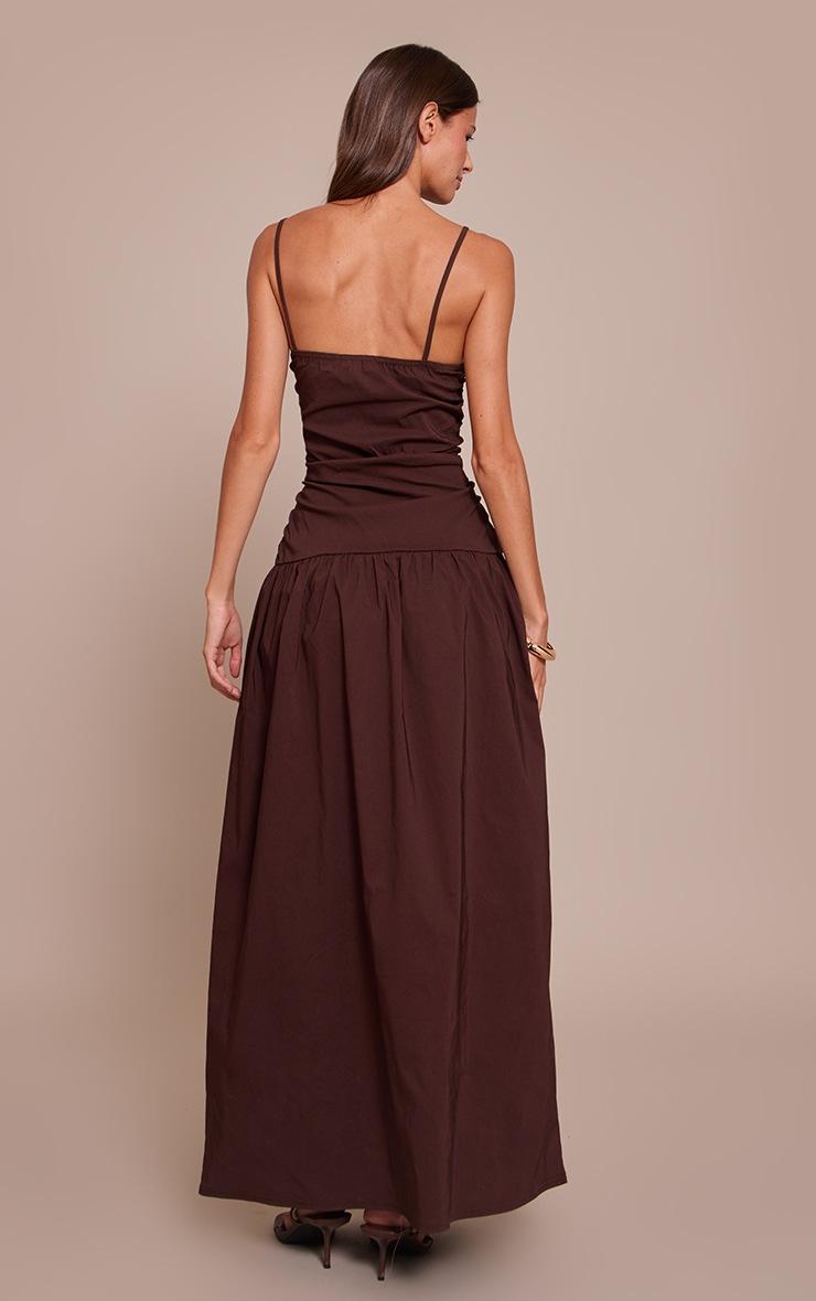 Pretty Little Thing Chocolate Stretch Woven Strappy Ruched Maxi Dress