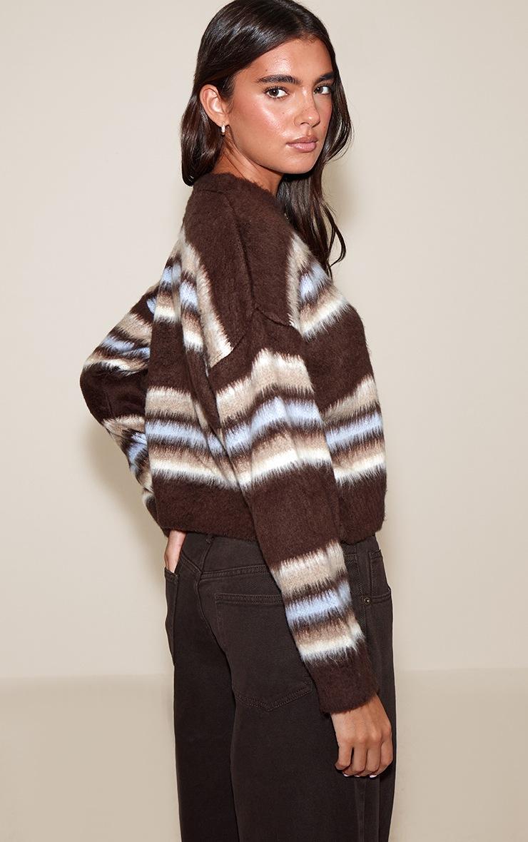 Pretty Little Thing Chocolate Striped Brushed Knit Cardigan