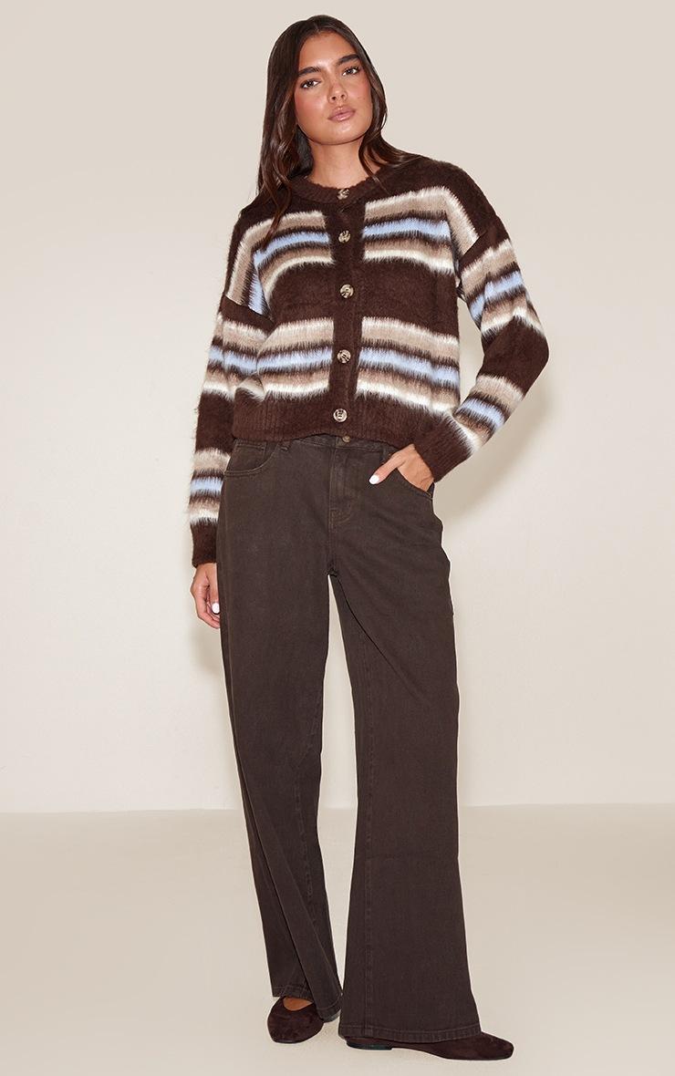 Pretty Little Thing Chocolate Striped Brushed Knit Cardigan