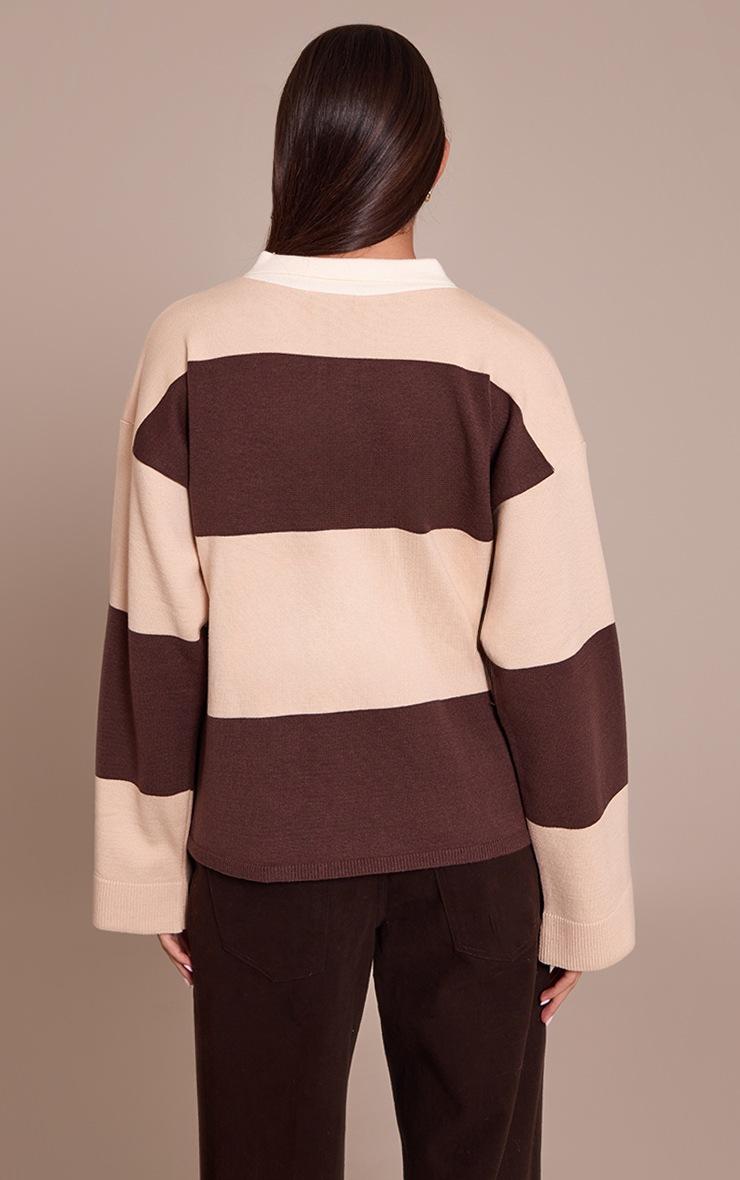 Pretty Little Thing Chocolate Striped Knitted Rugby Top