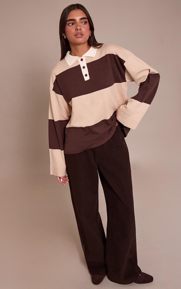 Pretty Little Thing Chocolate Striped Knitted Rugby Top