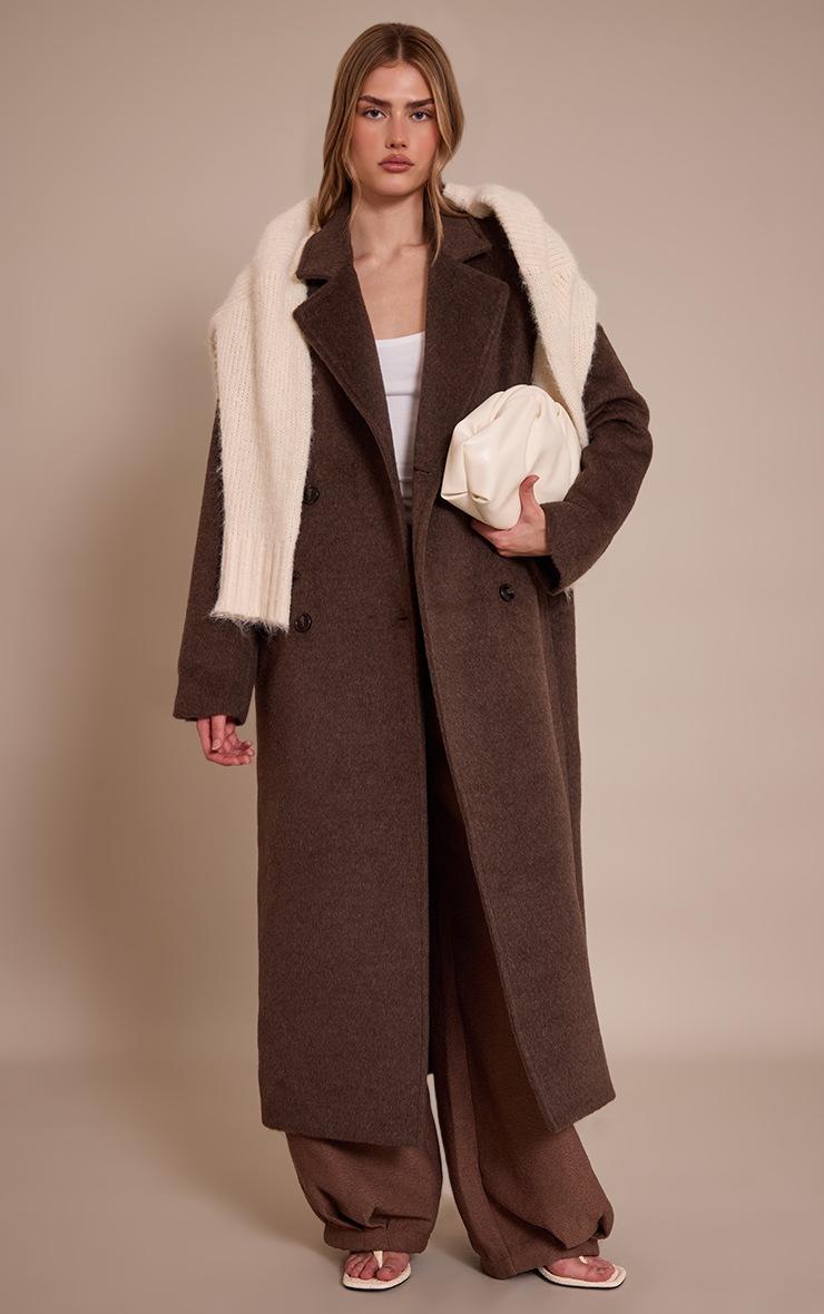 Pretty Little Thing Chocolate Structured Double Breasted Wool Look Maxi Coat
