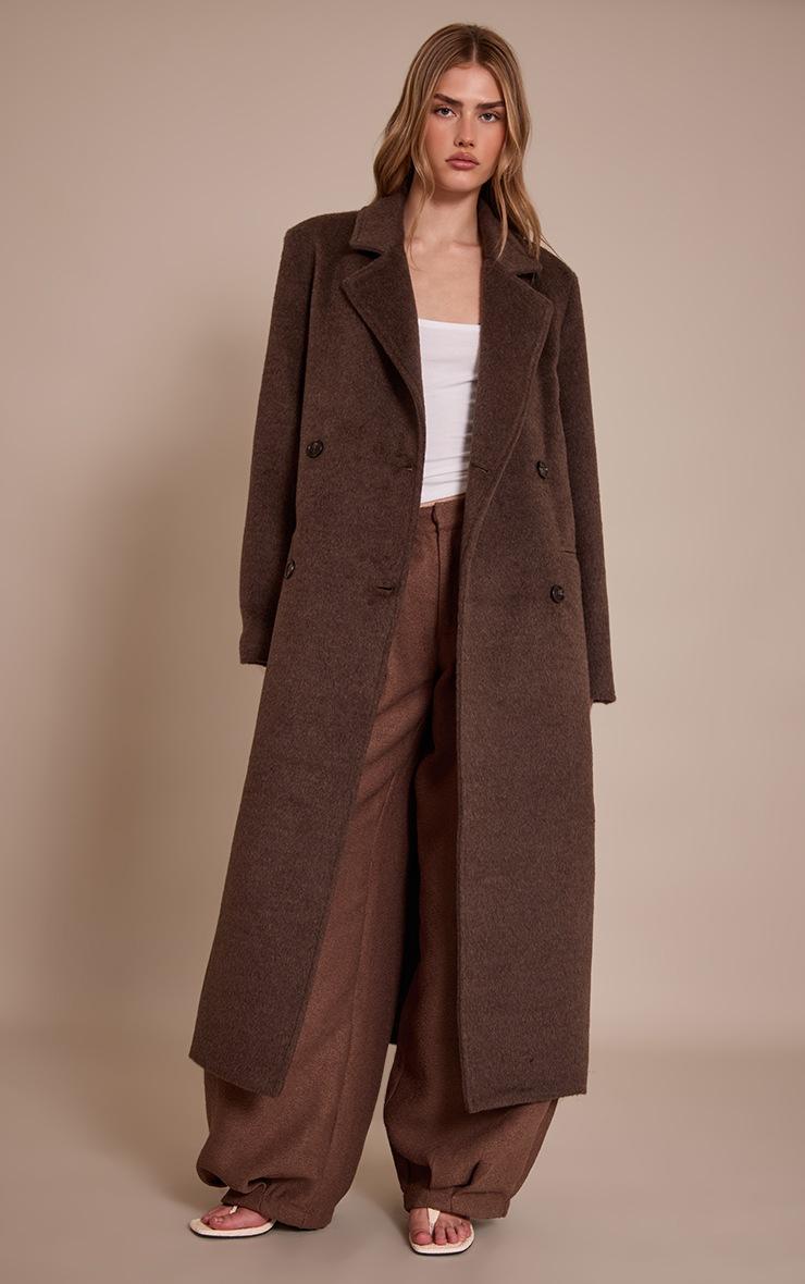 Pretty Little Thing Chocolate Structured Double Breasted Wool Look Maxi Coat
