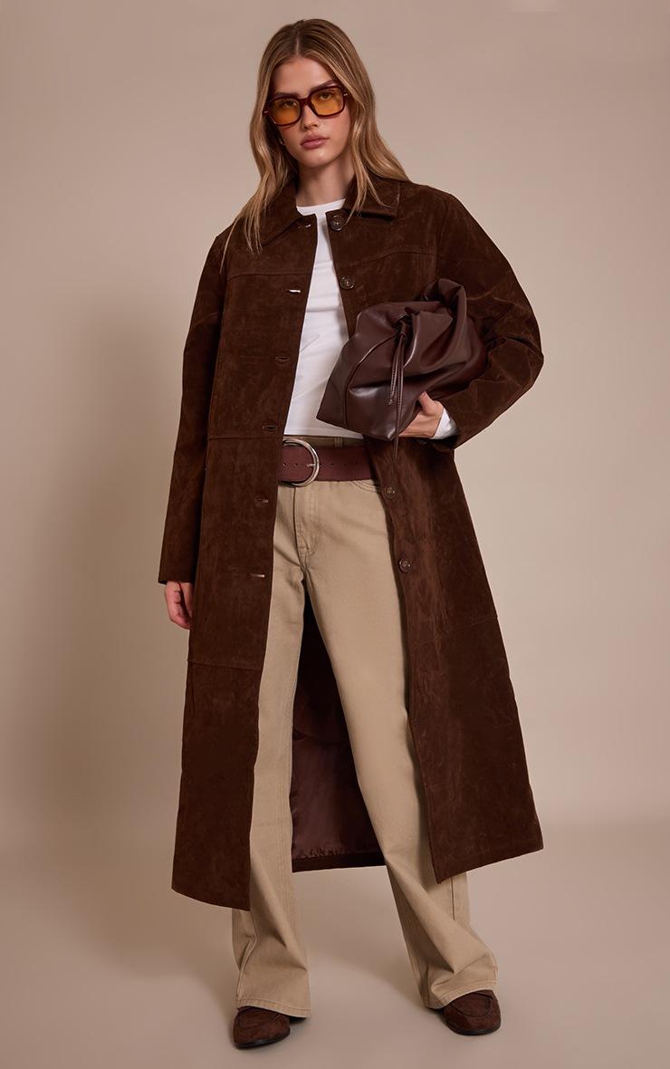 Pretty Little Thing Chocolate Suede Longline Button Coat