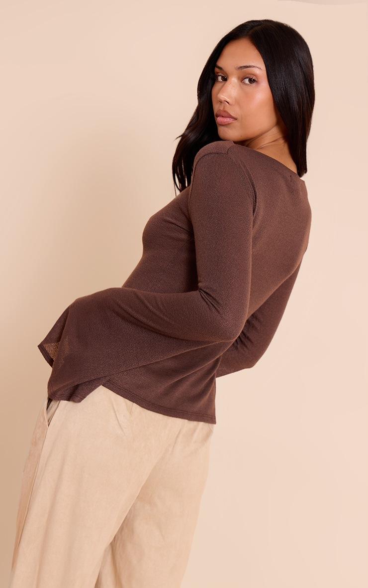 Pretty Little Thing Chocolate Textured Extreme Flute Sleeve Long Top