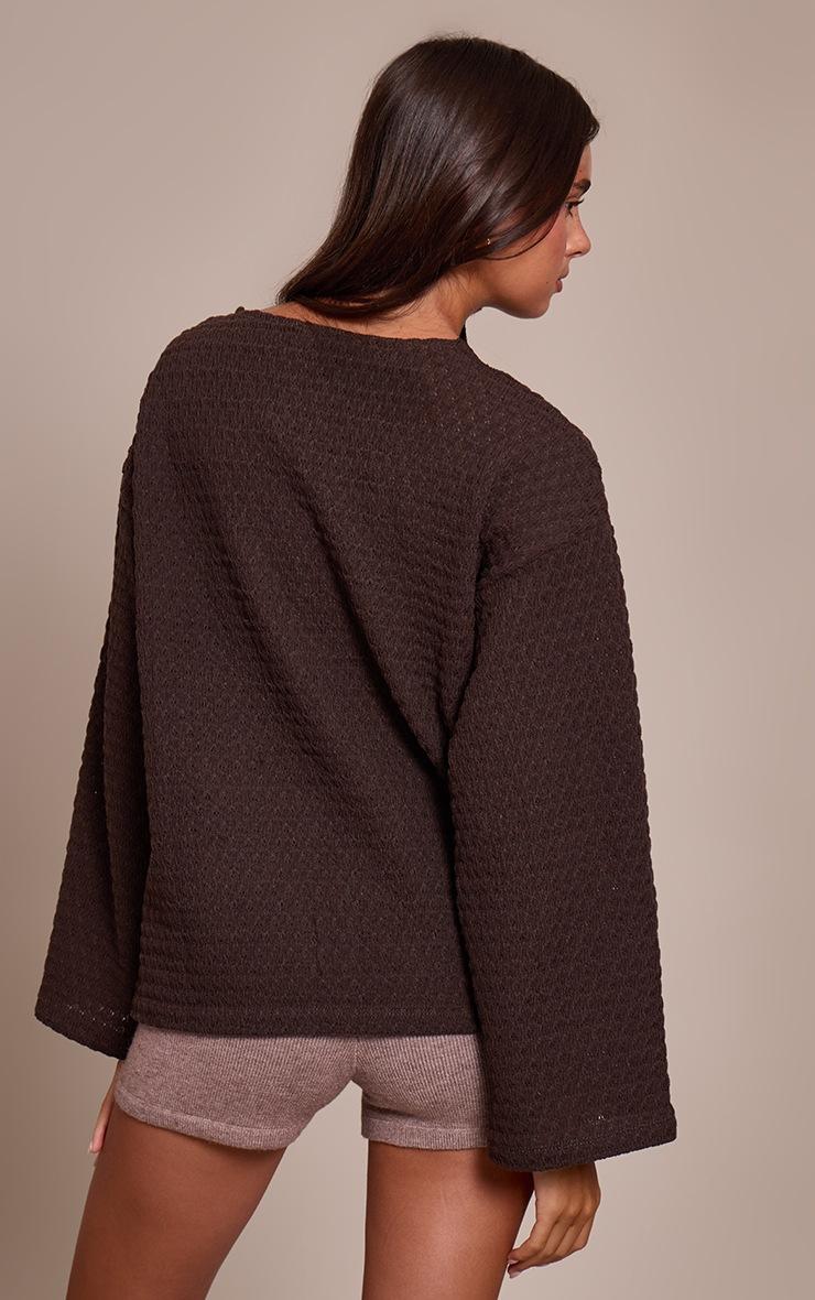 Pretty Little Thing Chocolate Textured Trim Detail Oversized Long Sleeve Top