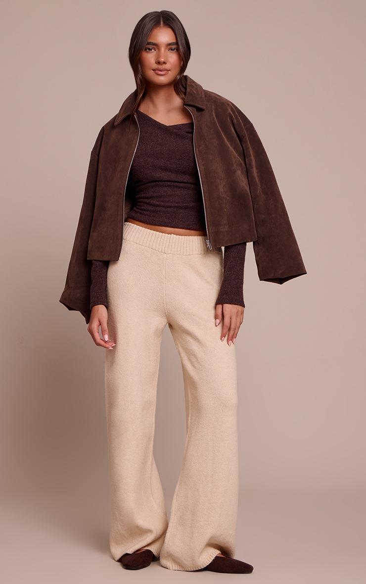 Pretty Little Thing Chocolate Textured Wool Look Twist Overlay Detail Long Sleeve Top