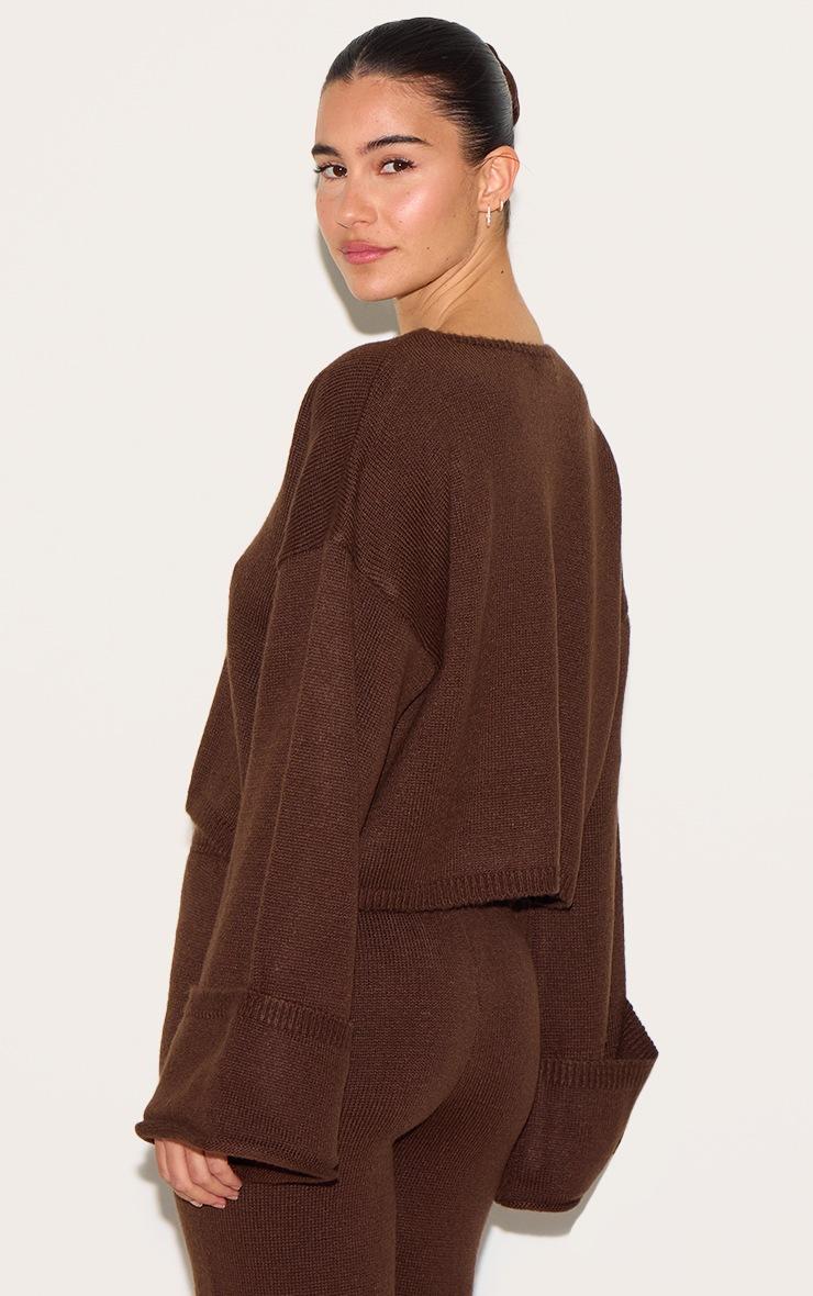 Pretty Little Thing Chocolate Turn Up Sleeve Knit Cardigan