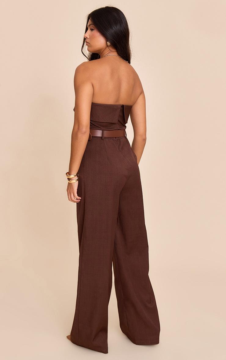 Pretty Little Thing Chocolate Woven Bandeau Belted Wide Leg Jumpsuit