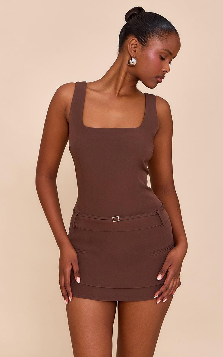 Pretty Little Thing Chocolate Woven Belt Detail Skort Romper
