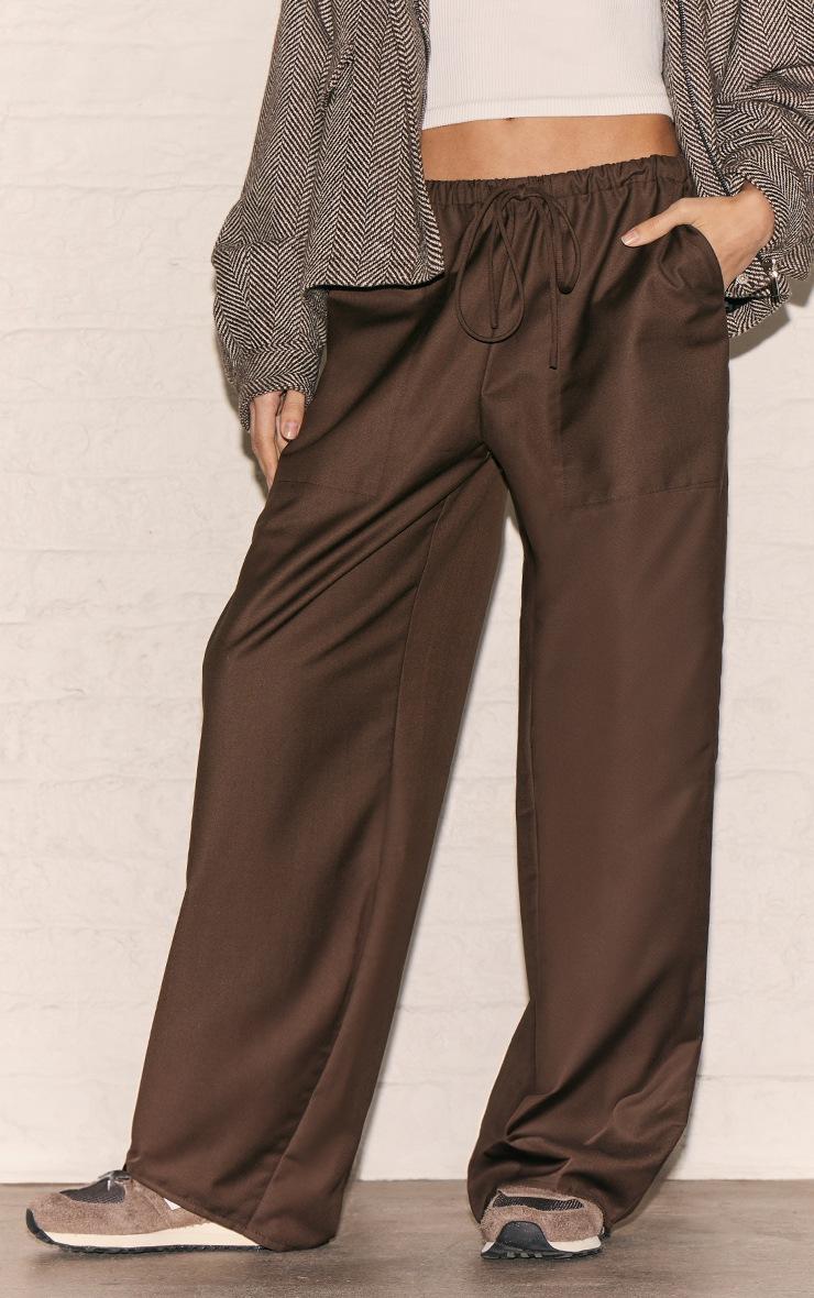 Pretty Little Thing Chocolate Woven Drawstring Waist Low Rise Relaxed Pants