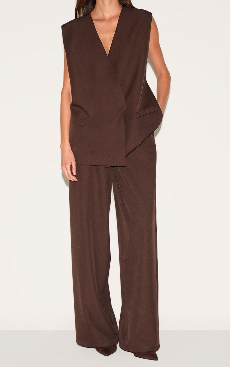Pretty Little Thing Chocolate Woven Pleated Mid Rise Wide Leg Pant