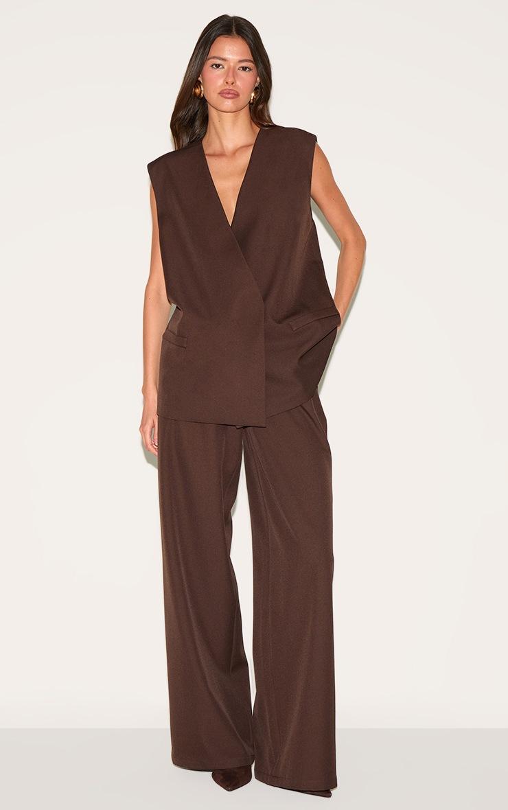 Pretty Little Thing Chocolate Woven Pleated Mid Rise Wide Leg Pant