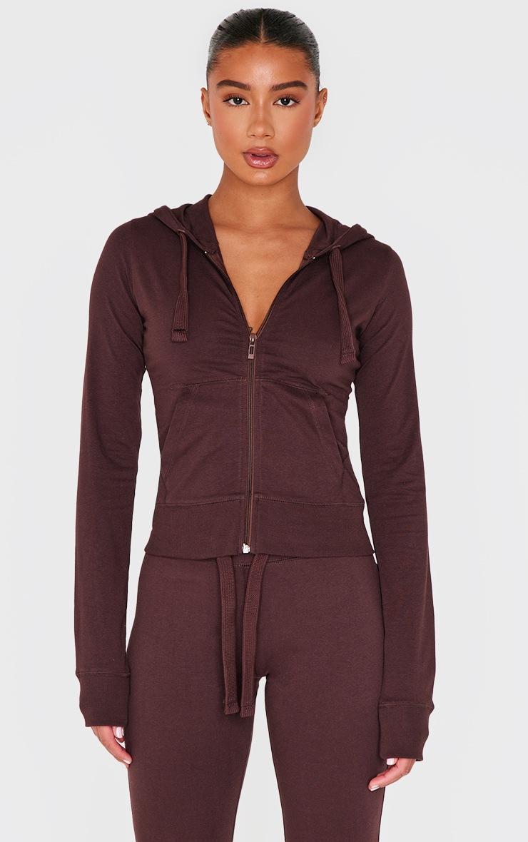 Pretty Little Thing Chocolate Zip Up Fitted Track Top
