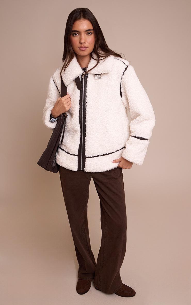 Pretty Little Thing Cream Borg Panel Detail Aviator