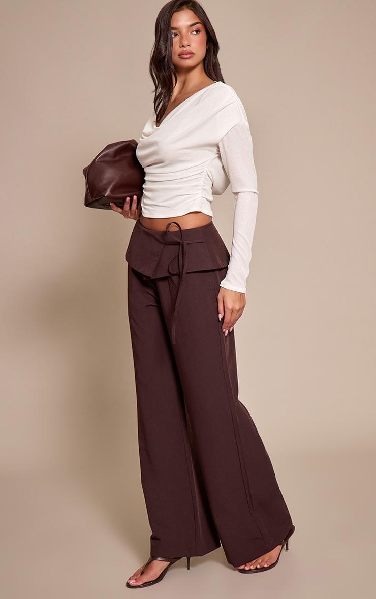 Pretty Little Thing Cream Burnout Mesh Cowl Neck Long Sleeve Top