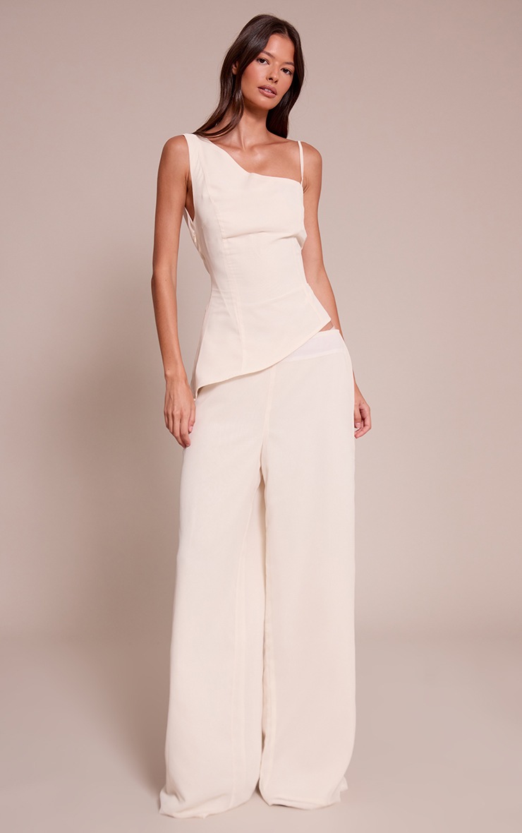 Pretty Little Thing Cream Chiffon Asymmetric Cami Top