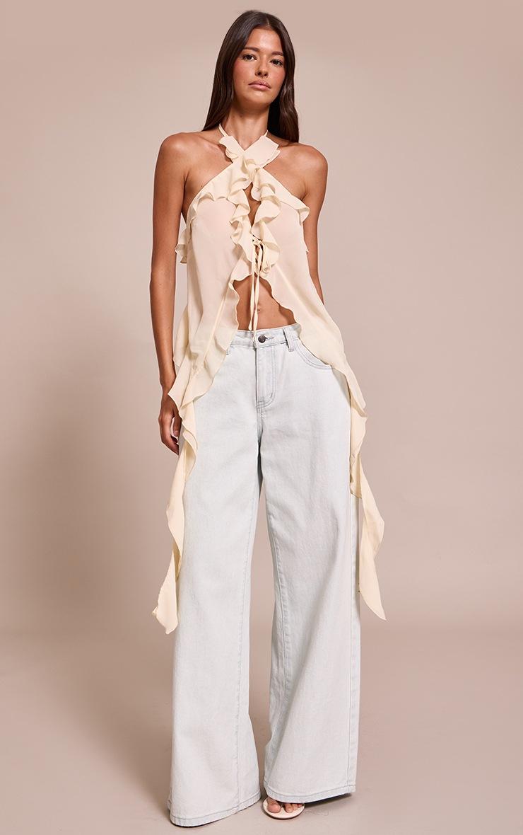 Pretty Little Thing Cream Chiffon Ruffle Drape Detail Longline Top