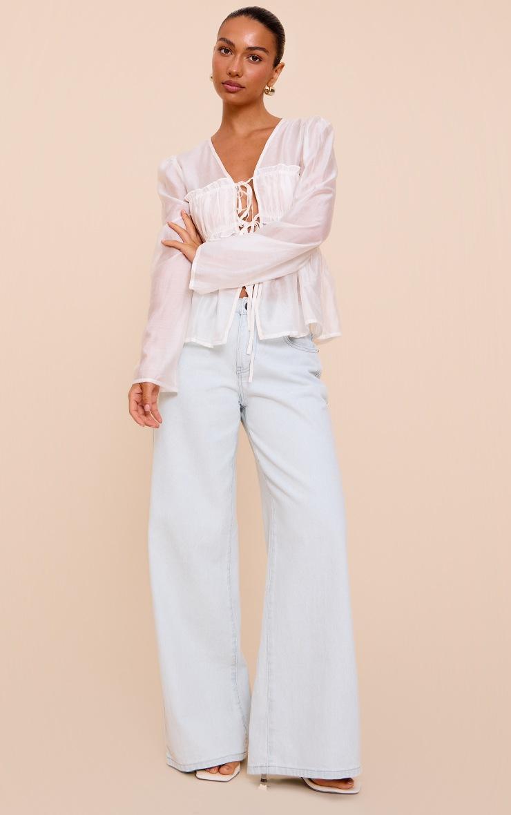 Pretty Little Thing Cream Chiffon Tie Front Ruched Blouse