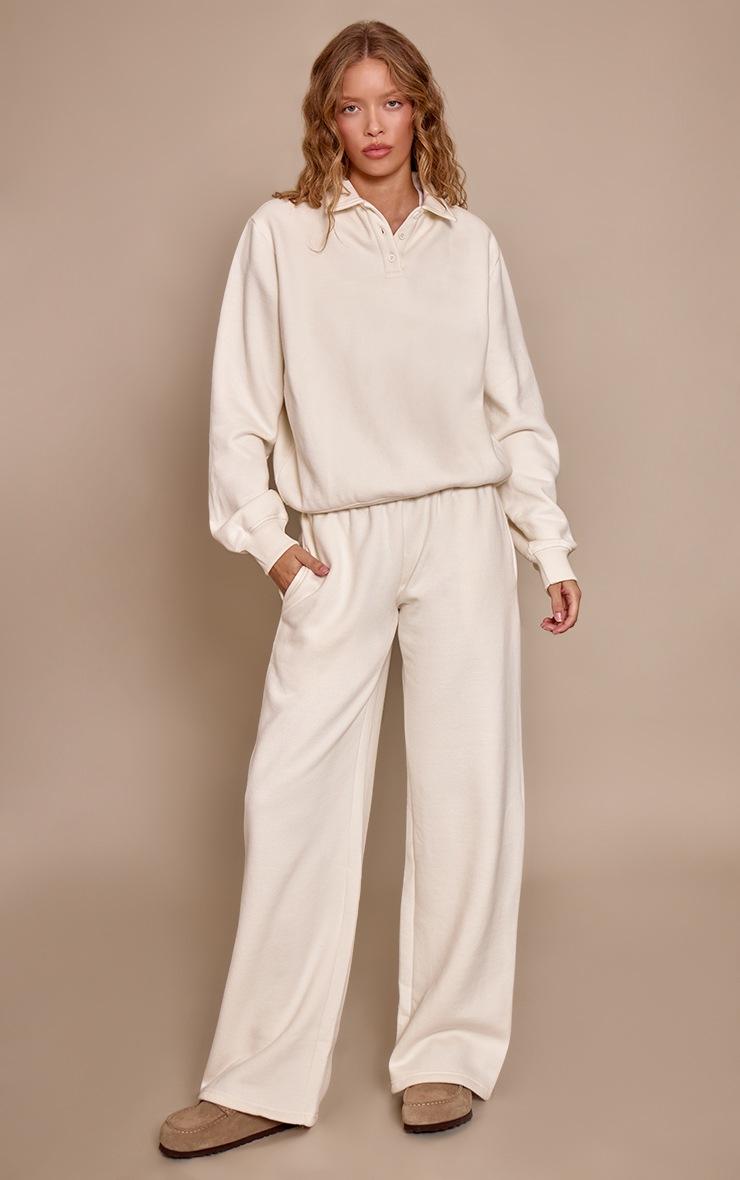 Pretty Little Thing Cream Cotton Fleece Polo Sweatshirt