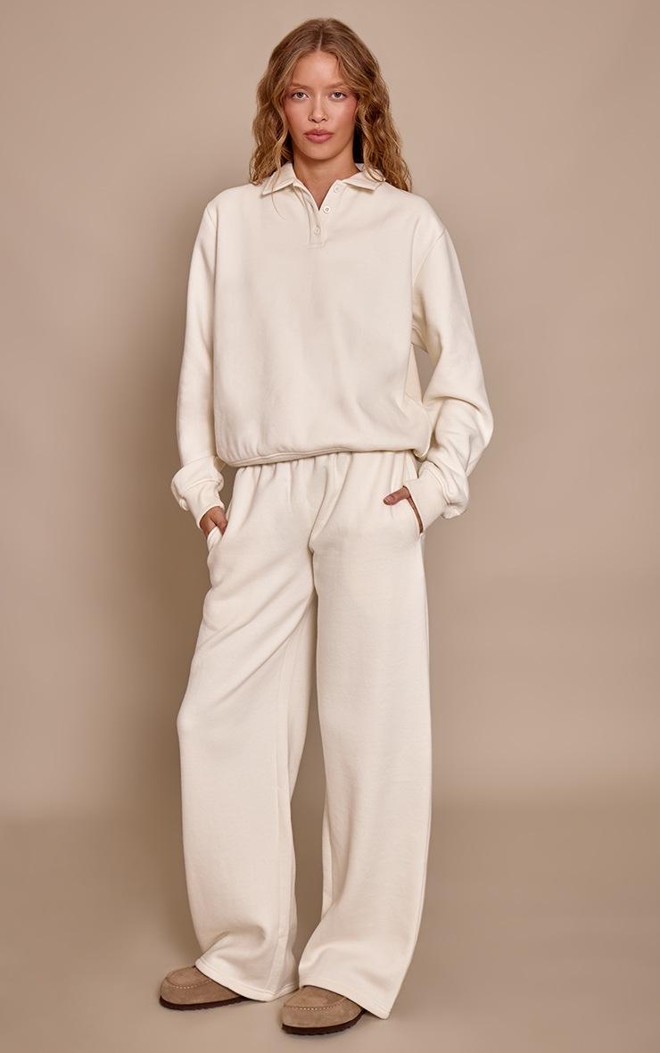 Pretty Little Thing Cream Cotton Fleece Straight Leg Sweatpants