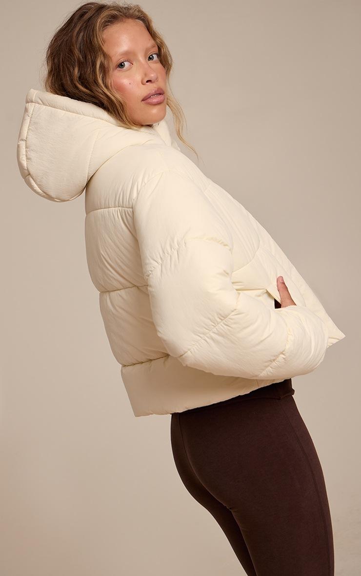 Pretty Little Thing Cream Cropped Drawstring Puffer Jacket