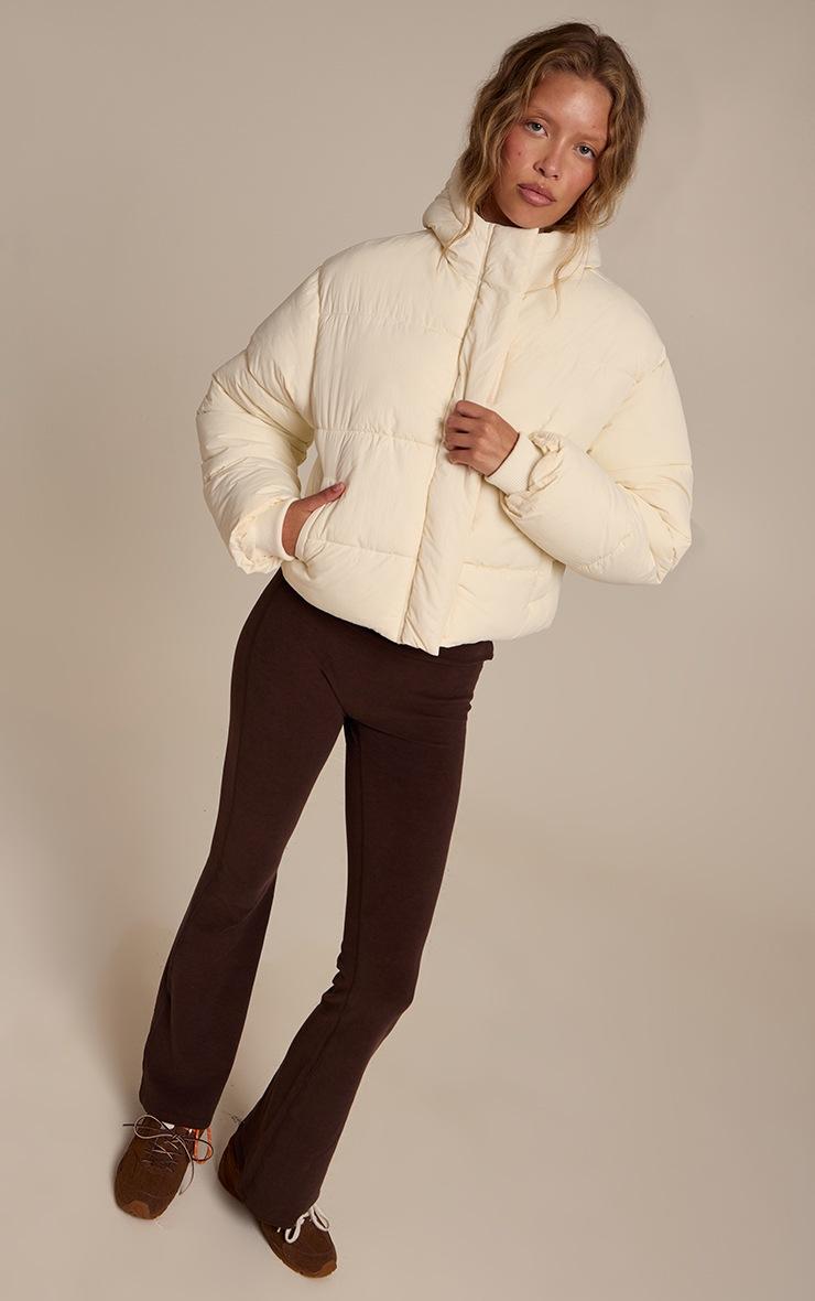 Pretty Little Thing Cream Cropped Drawstring Puffer Jacket