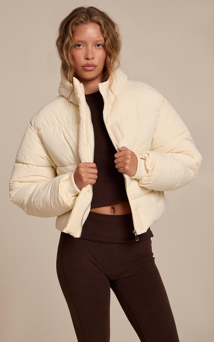 Pretty Little Thing Cream Cropped Drawstring Puffer Jacket