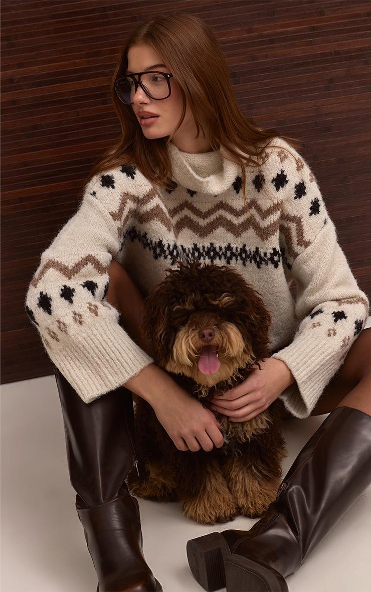 Pretty Little Thing Cream Fairisle High Neck Sweater