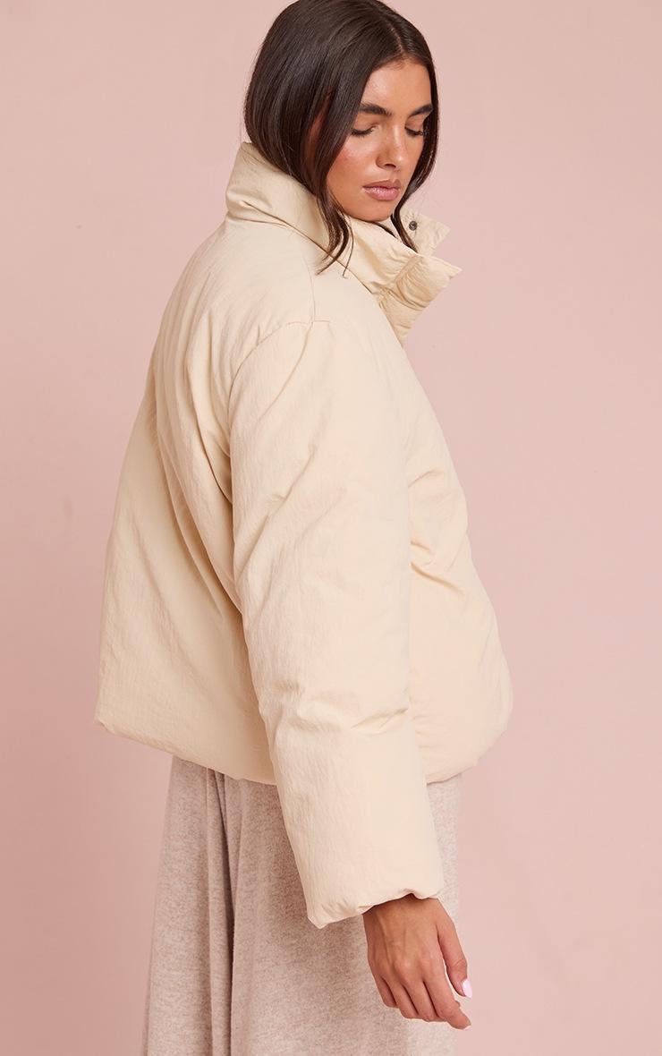 Pretty Little Thing Cream High Neck Tie Waist Quilted Puffer Jacket