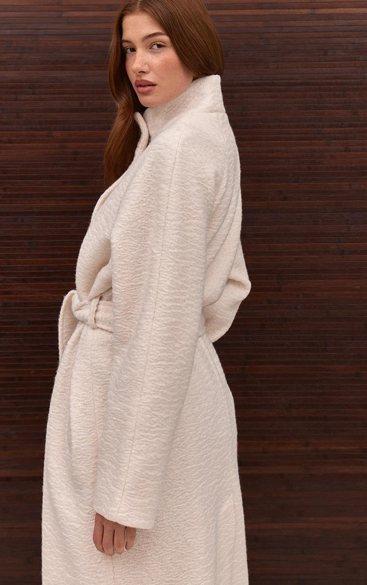 Pretty Little Thing Cream High Neck Tie Waist Wool Look Maxi Coat
