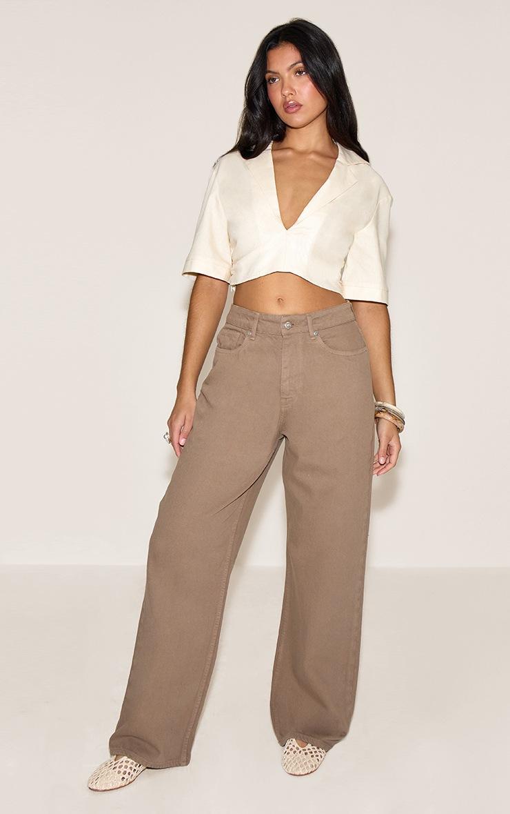 Pretty Little Thing Cream Lightweight Woven Cropped Shirt